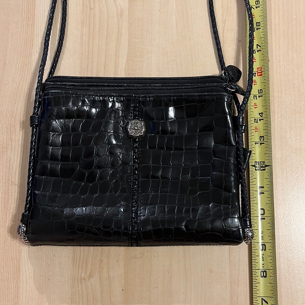 Brighton Crossbody Black Faux Croc bag. Braided straps and silver hardware.